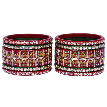 Stylish Short Lac Bangles Set With Latest Kundan-Rhinestones Design