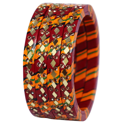 Traditional Rajasthani Leheriya Lac Bangles for Women | Handmade Mirror Work & Rhinestone Bangles by TAJ BRIDAL STORE