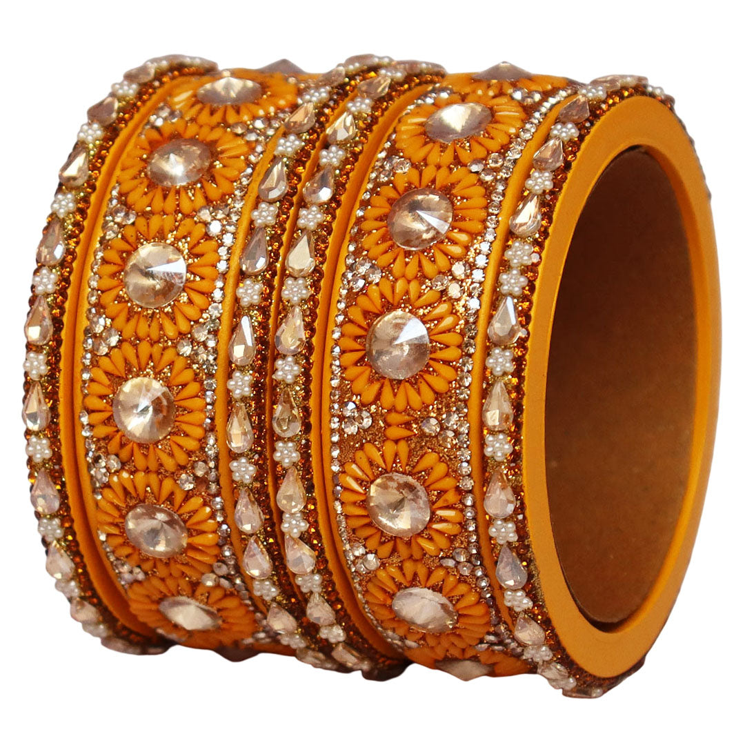 Beautiful Lac Bangles Set with Floral Stone Design for Brides