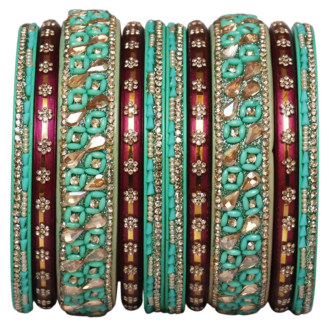 Fancy Jaipuri Lac Short Bangles Set with Kundan & Beads Design