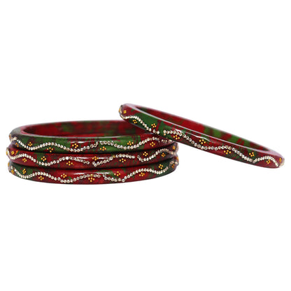 Designer Handmade Pure Lac Bangles for Women Glossy Rajasthani Ethnic Bangles with Rhinestone Wave Pattern