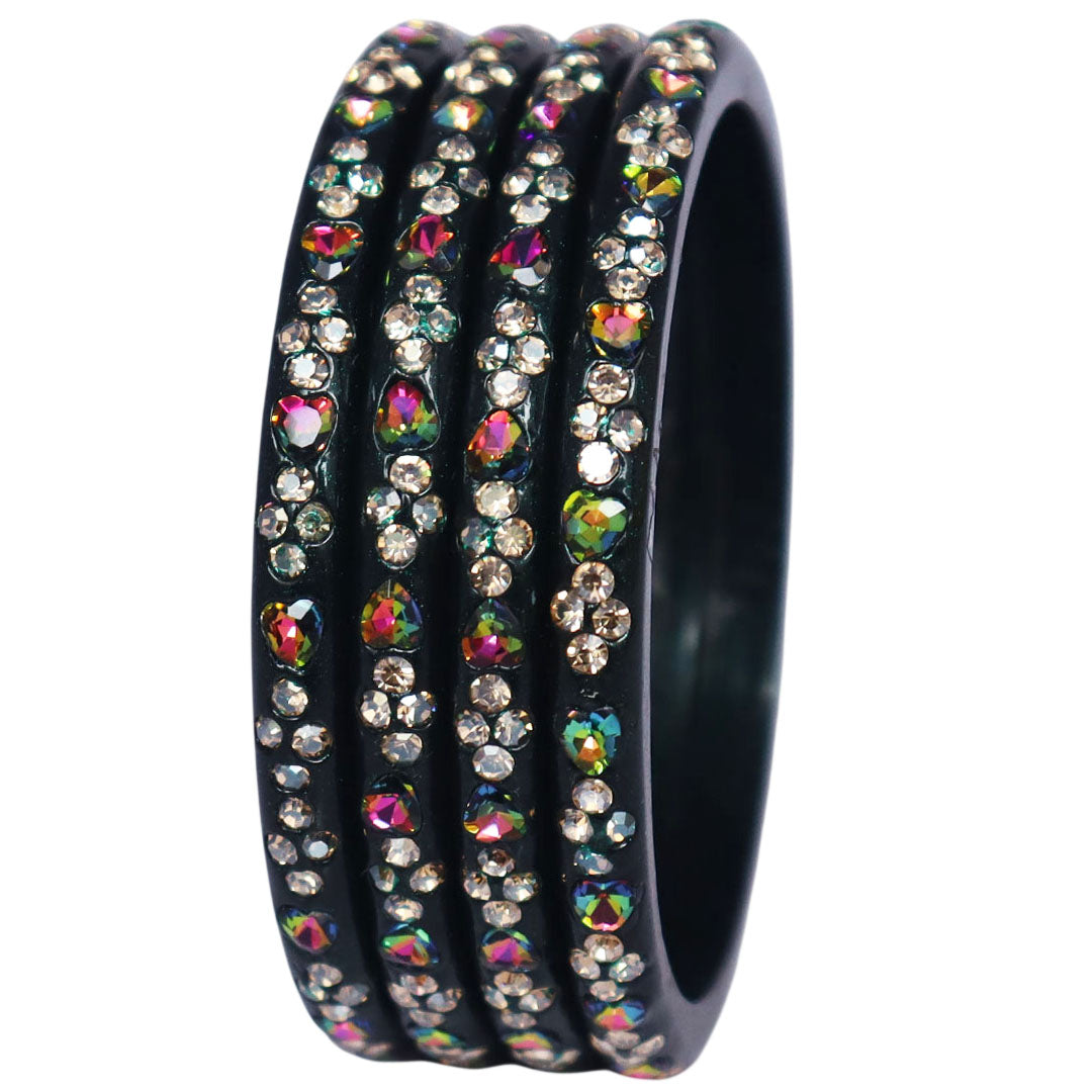 Rajasthani Handmade Lac Bangles with Multicolour Heart-Shaped Stones and Rhinestone Work by TAJ BRIDAL STORE