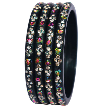 Rajasthani Handmade Lac Bangles with Multicolour Heart-Shaped Stones and Rhinestone Work by TAJ BRIDAL STORE