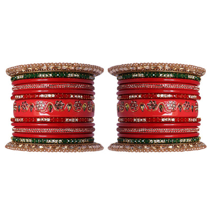 Pure Lac Bridal Bangles Set With Best Kundan-Rhinestones Flower Design