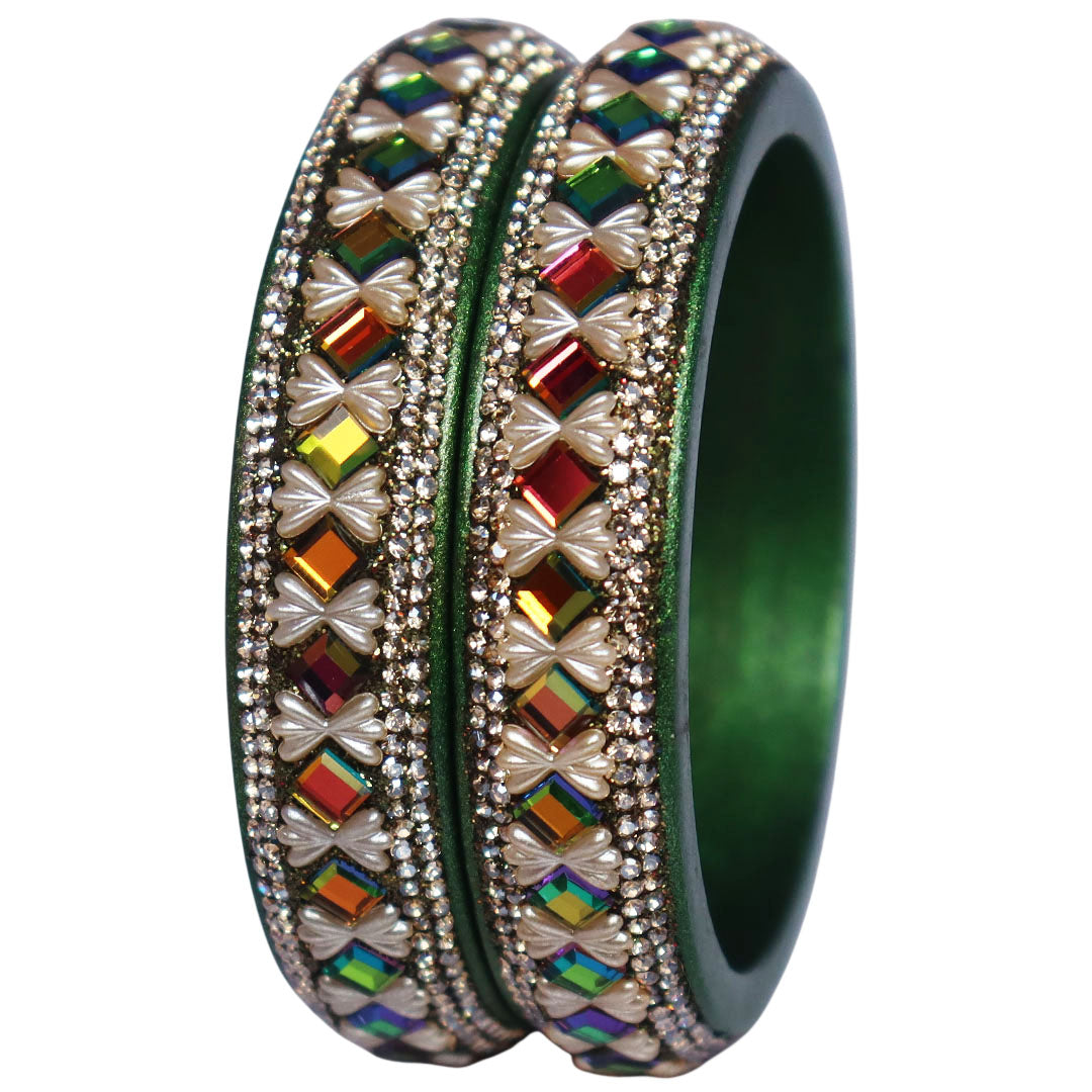 Premium Ethnic Lac Kada Bangles with Rainbow Stone Work for Women