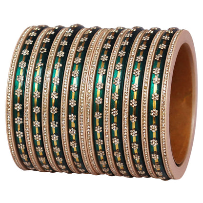 Bridal Rajasthani Lac Bangles Set with Floral Stone Work