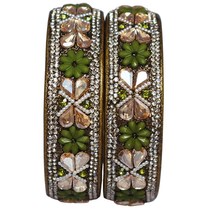 Designer Kundan Lac Bangles with Floral Rhinestones & Pearl Work by TAJ BRIDAL STORE
