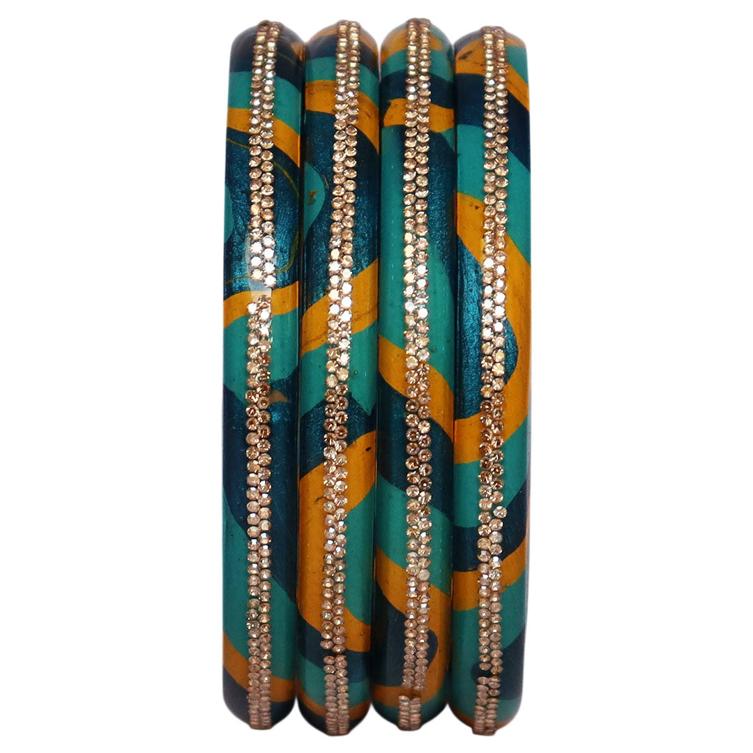 Lac Bangles Set Lahariya Design with Rhinestones Work