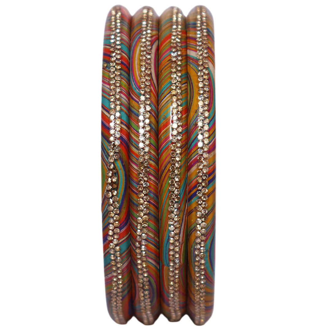 Rajasthani Lahariya Lac Bangles Set with Rhinestone Work by TAJ BRIDAL STORE