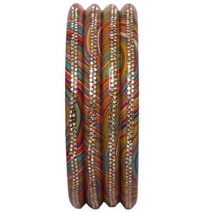 Rajasthani Lahariya Lac Bangles Set with Rhinestone Work by TAJ BRIDAL STORE