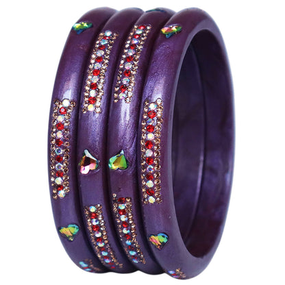 Rajasthani Lac Bangles with Heart Shape Kundan & Rhinestones