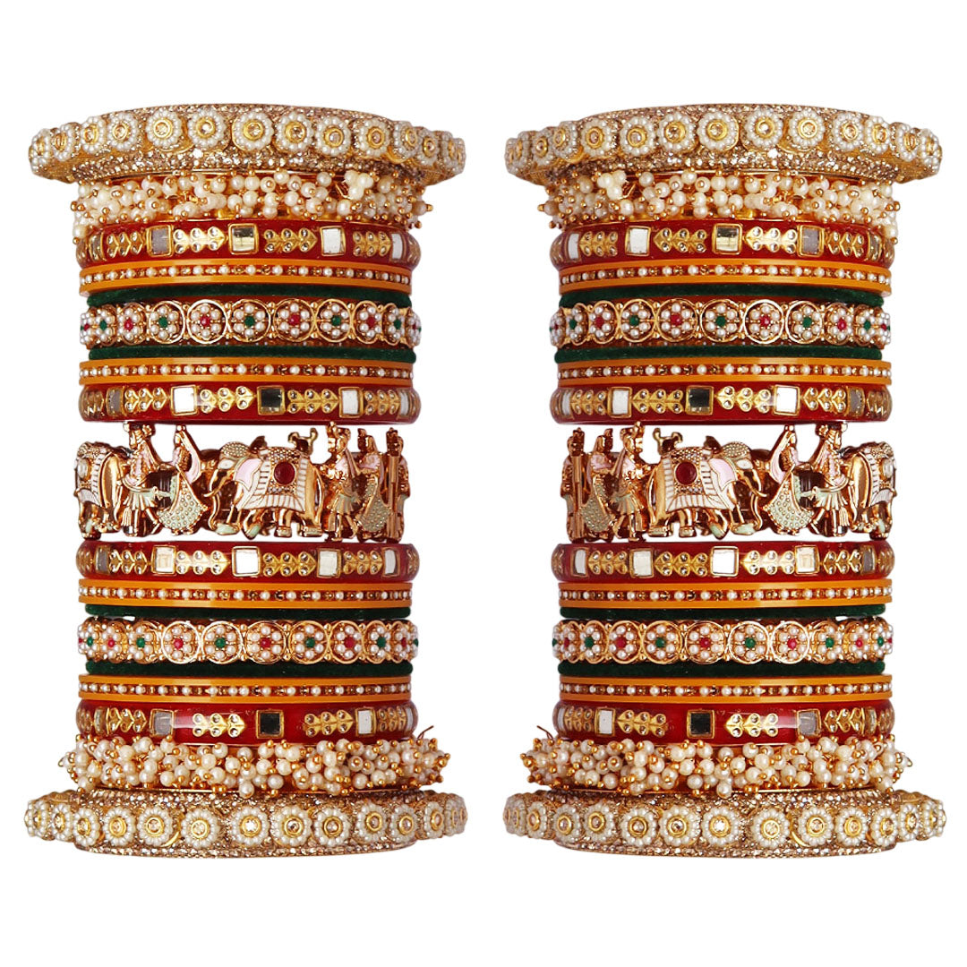Royal Rajwadi Wedding Bangles Set with Elephant and Bridal Couple Motifs