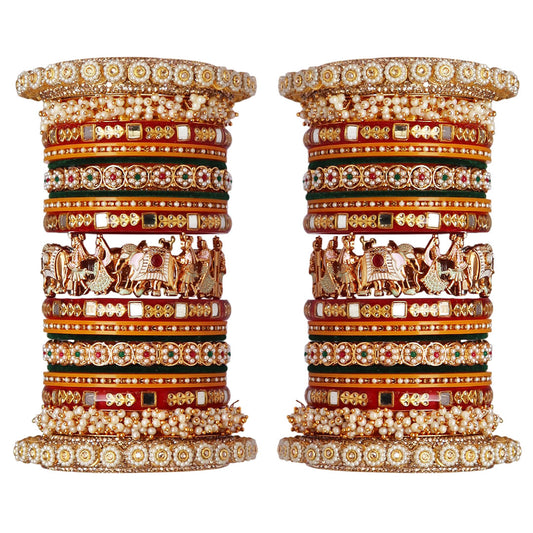 Royal Rajwadi Wedding Bangles Set with Elephant and Bridal Couple Motifs
