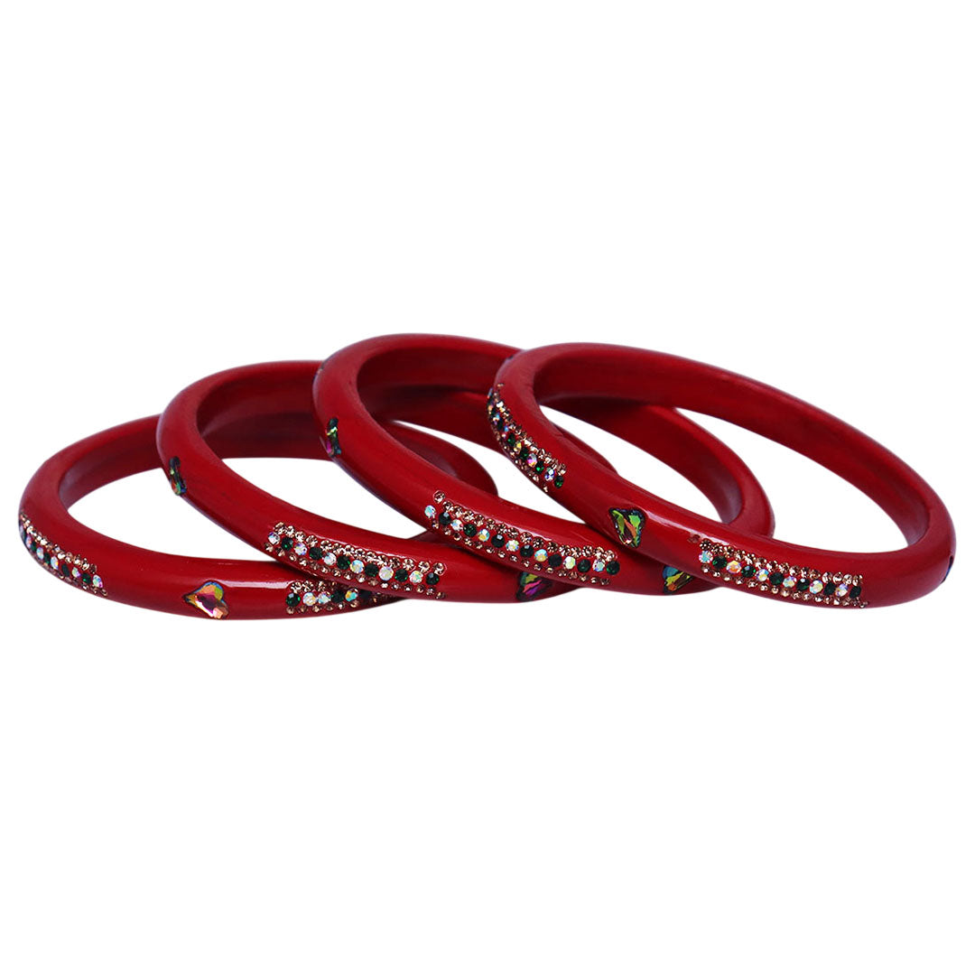Rajasthani Lac Bangles with Heart Shape Kundan & Rhinestones