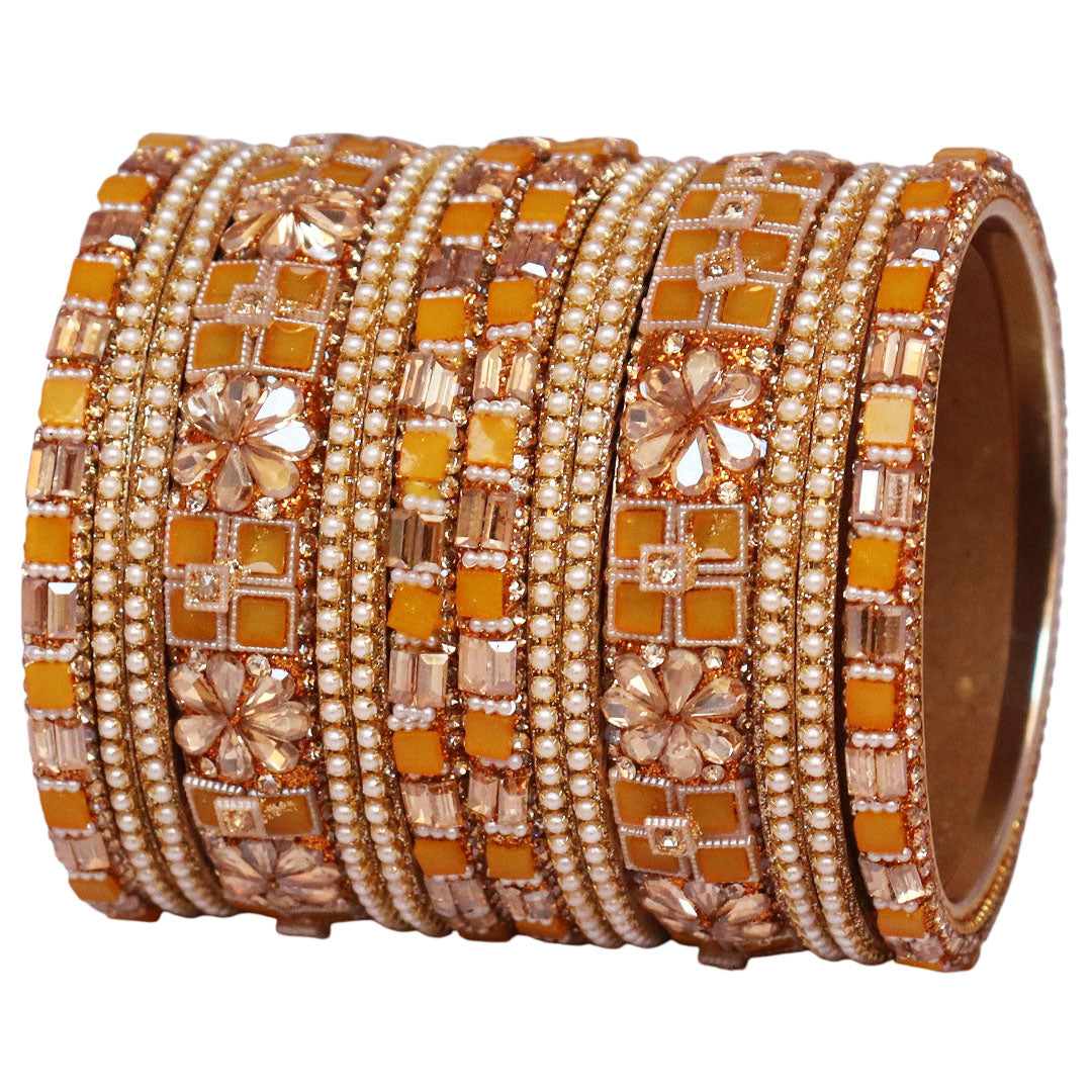 Designer Metal Short Bangles for Wedding with Kundan & Pearl Work