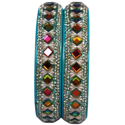 Premium Handmade Lac Kada Bangles for Women with Rainbow Artificial Stone Design – Set of 2
