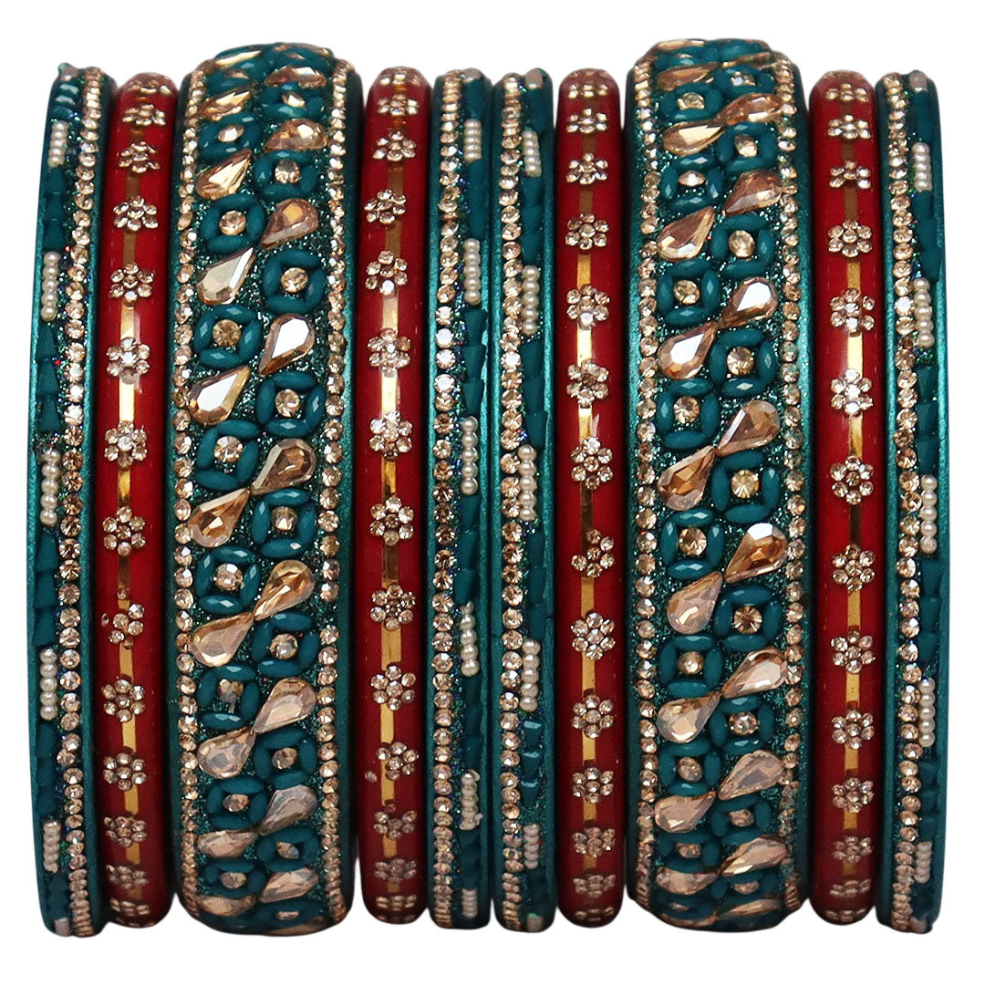 Fancy Jaipuri Lac Short Bangles Set with Kundan & Beads Design