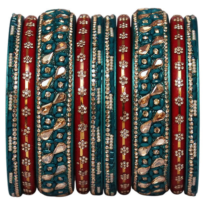 Fancy Jaipuri Lac Short Bangles Set with Kundan & Beads Design