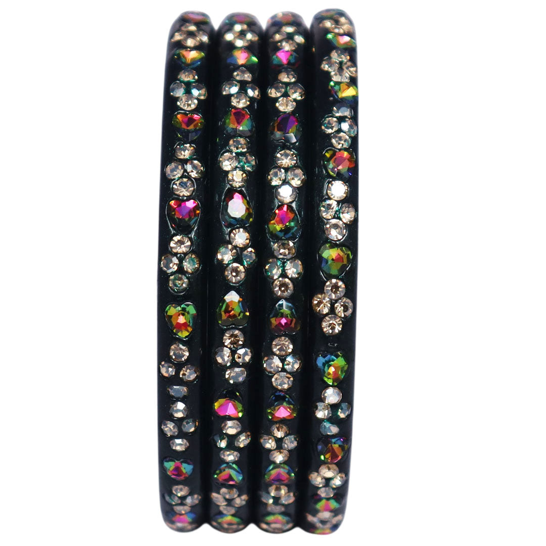 Rajasthani Handmade Lac Bangles with Multicolour Heart-Shaped Stones and Rhinestone Work by TAJ BRIDAL STORE