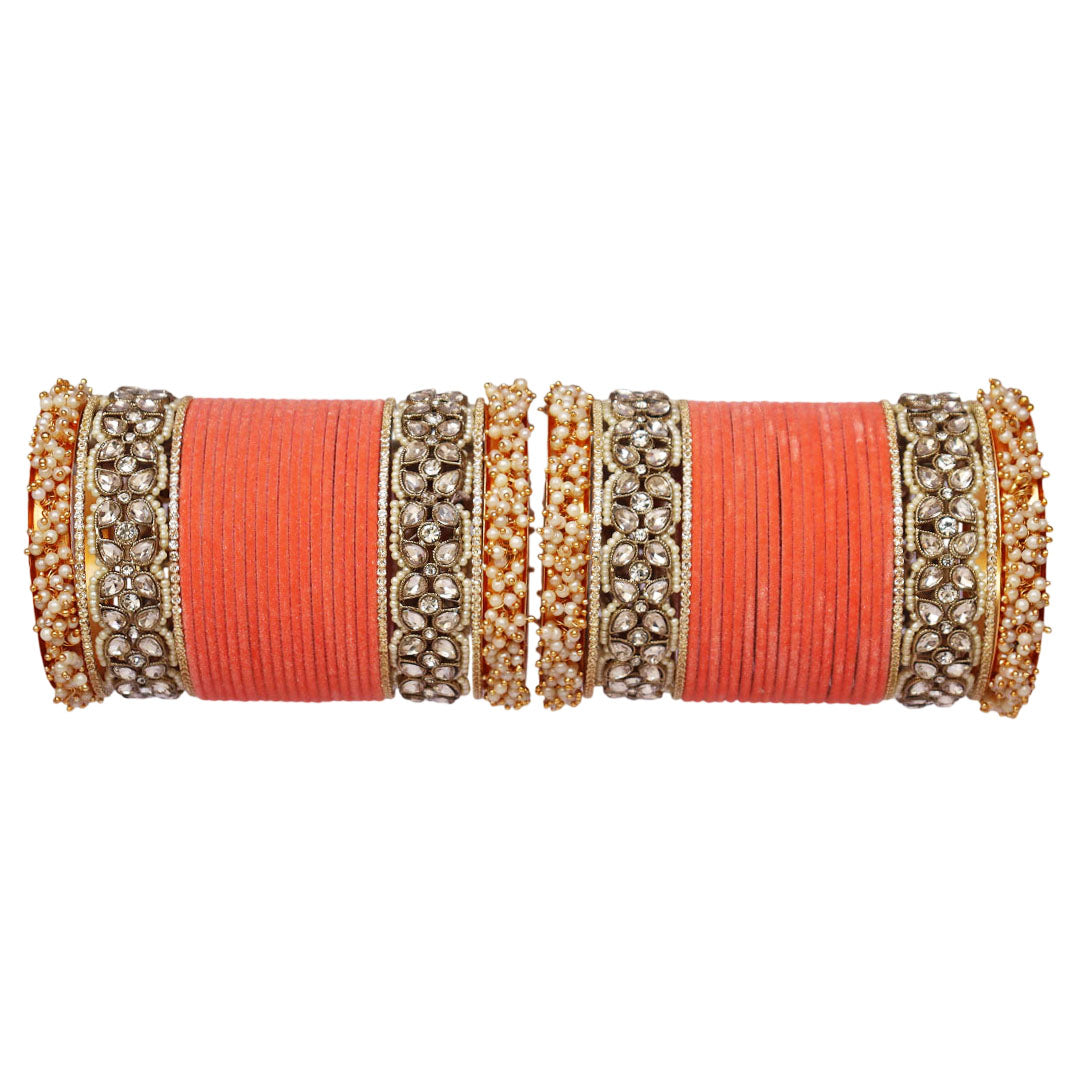 Premium Bridal Metal Bangles – Kundan Stone & Pearl Embellished