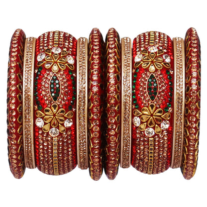 Luxurious Rajasthani Lac Bangles Set with Kundan & Rhinestone Design