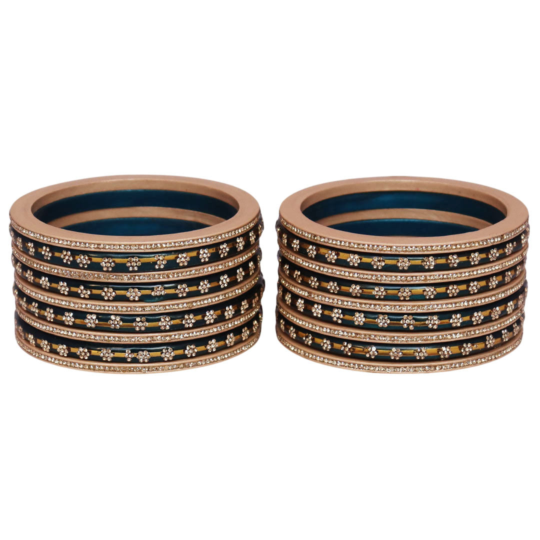 Bridal Rajasthani Lac Bangles Set with Floral Stone Work