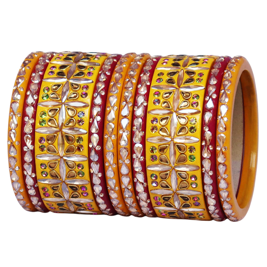 Stylish Short Lac Bangles Set With Latest Kundan-Rhinestones Design
