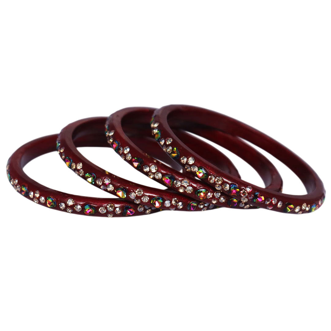 Rajasthani Handmade Lac Bangles with Multicolour Heart-Shaped Stones and Rhinestone Work by TAJ BRIDAL STORE