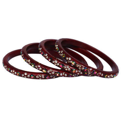 Rajasthani Handmade Lac Bangles with Multicolour Heart-Shaped Stones and Rhinestone Work by TAJ BRIDAL STORE