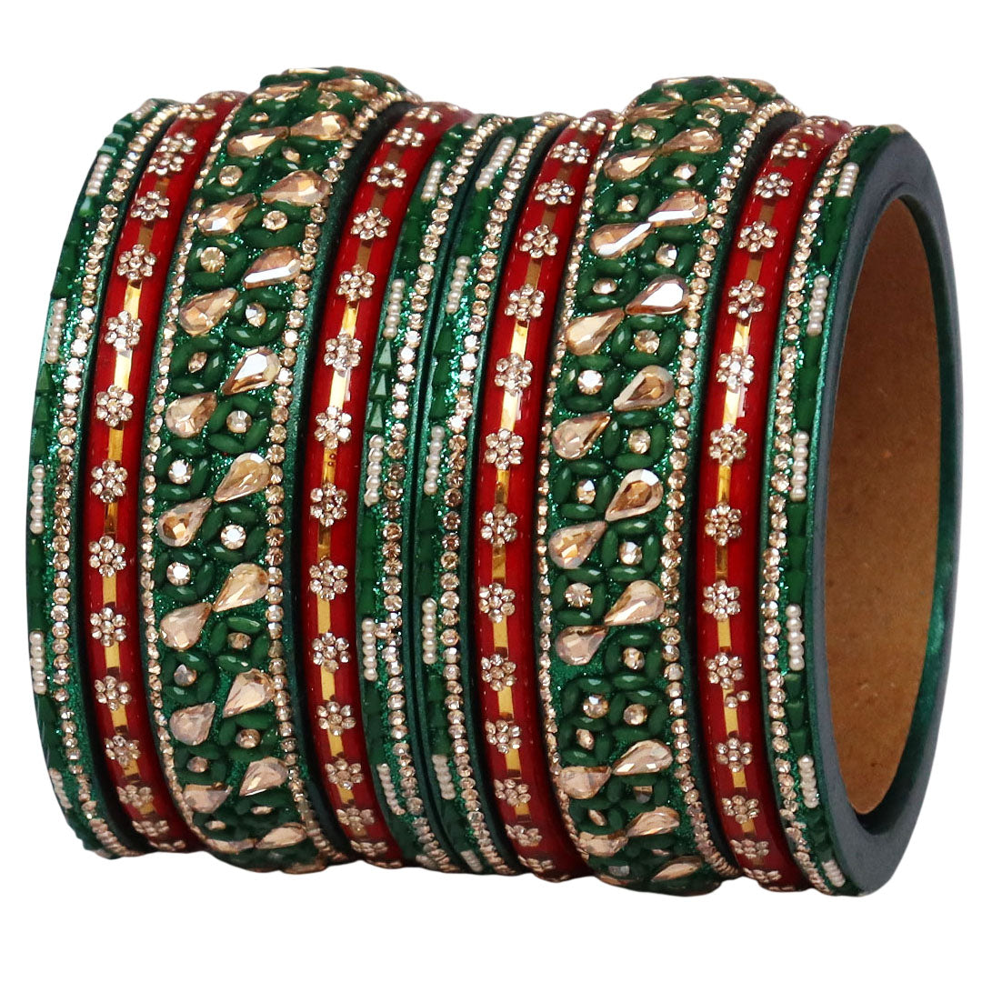Fancy Jaipuri Lac Short Bangles Set with Kundan & Beads Design