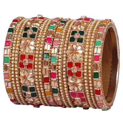 Designer Metal Short Bangles for Wedding with Kundan & Pearl Work