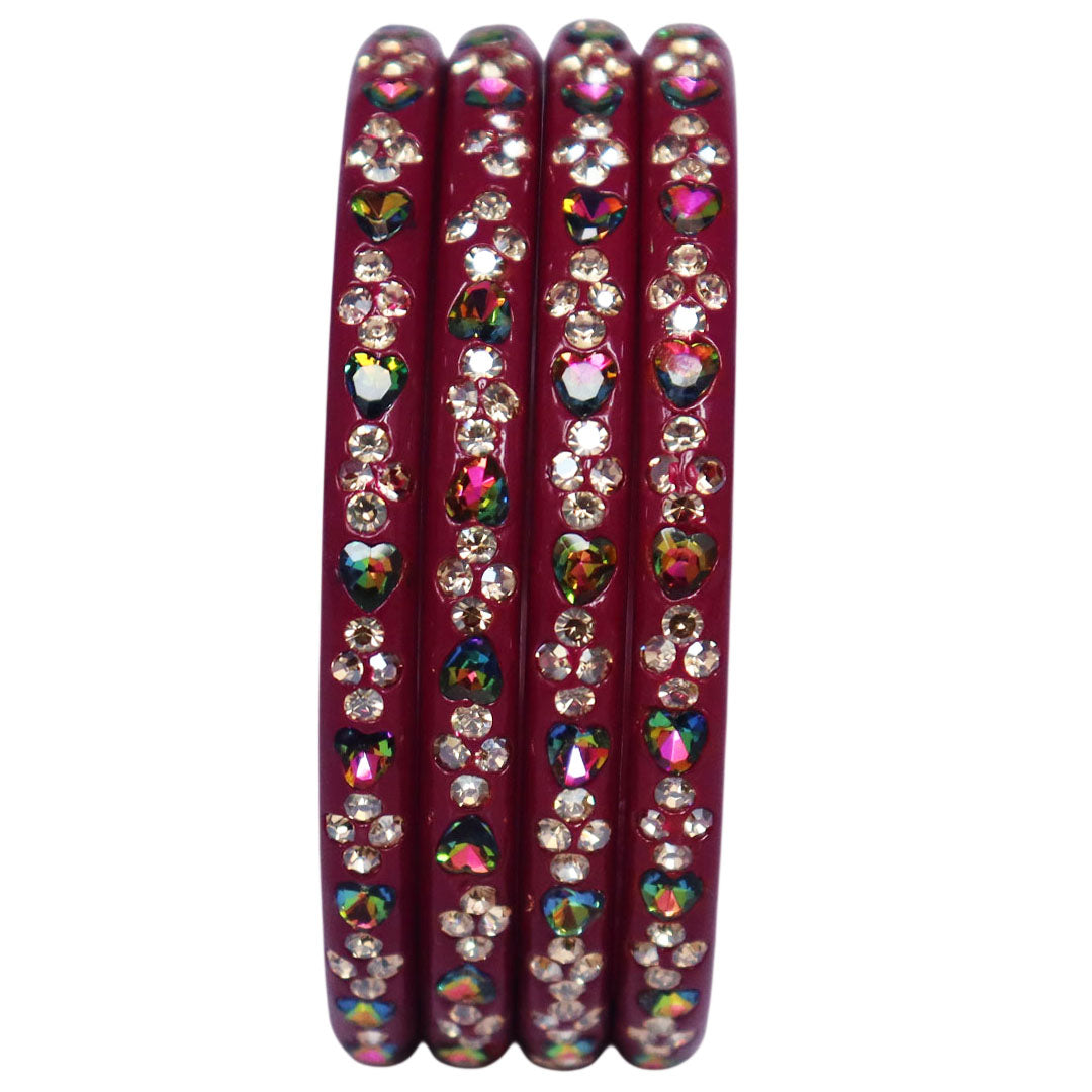 Rajasthani Handmade Lac Bangles with Multicolour Heart-Shaped Stones and Rhinestone Work by TAJ BRIDAL STORE