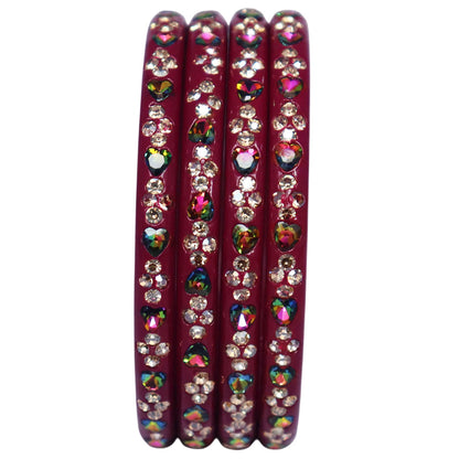 Rajasthani Handmade Lac Bangles with Multicolour Heart-Shaped Stones and Rhinestone Work by TAJ BRIDAL STORE