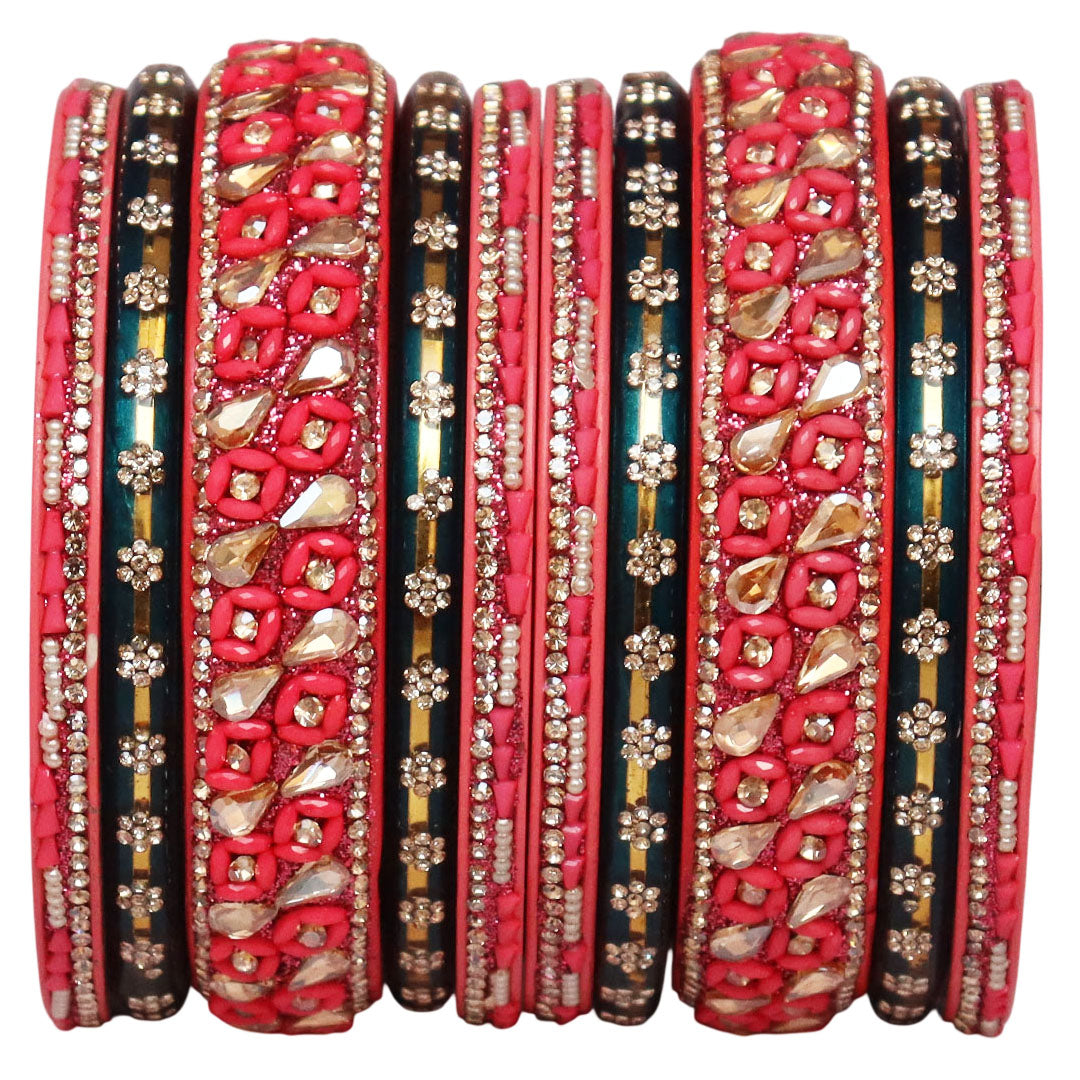 Fancy Jaipuri Lac Short Bangles Set with Kundan & Beads Design