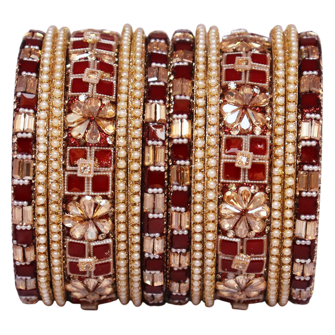 Designer Metal Short Bangles for Wedding with Kundan & Pearl Work