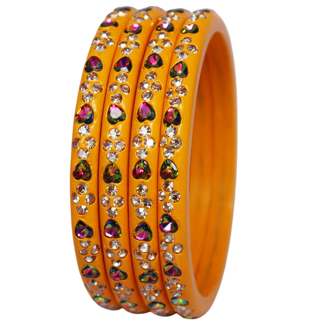 Rajasthani Handmade Lac Bangles with Multicolour Heart-Shaped Stones and Rhinestone Work by TAJ BRIDAL STORE