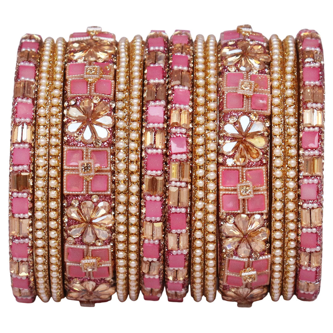 Designer Metal Short Bangles for Wedding with Kundan & Pearl Work