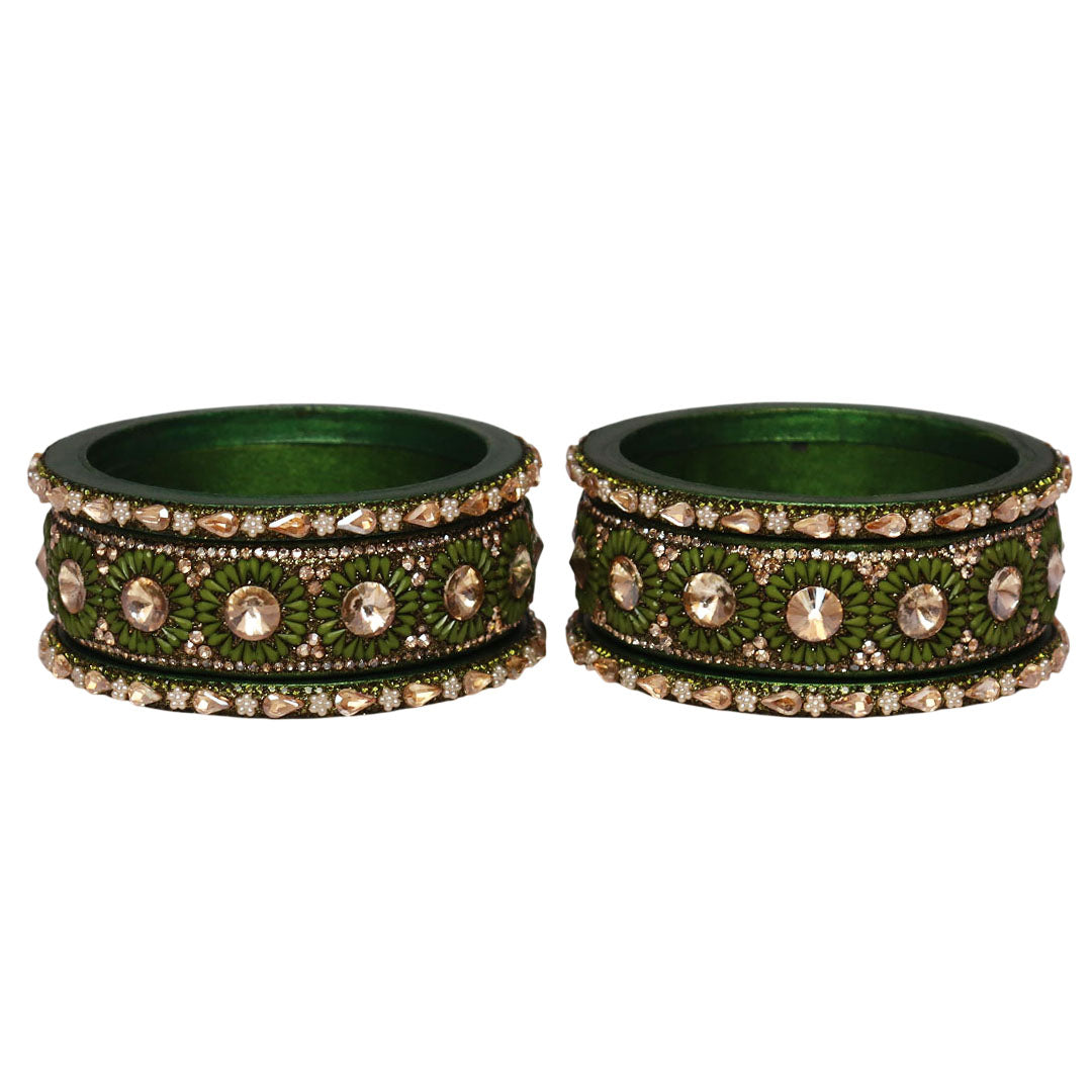 Beautiful Lac Bangles Set with Floral Stone Design for Brides