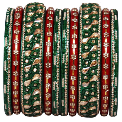 Fancy Jaipuri Lac Short Bangles Set with Kundan & Beads Design