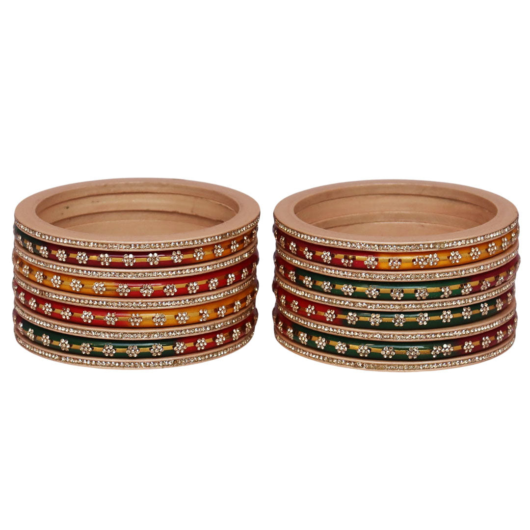 Bridal Rajasthani Lac Bangles Set with Floral Stone Work