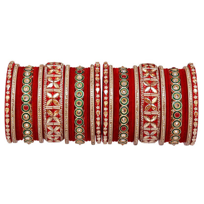 Rajasthani Wedding Chura with Kundan Beads & Velvet Bangles