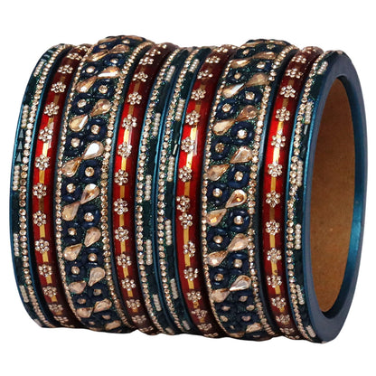 Fancy Jaipuri Lac Short Bangles Set with Kundan & Beads Design