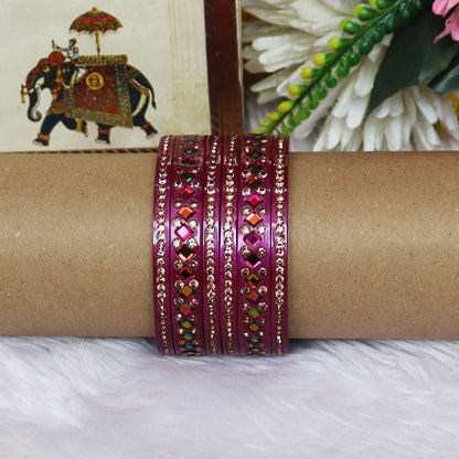 Women's Traditional Lac Bangles Set With Latest Rainbow Kundan Design