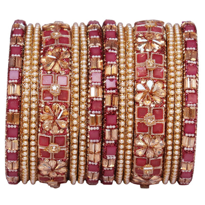 Designer Metal Short Bangles for Wedding with Kundan & Pearl Work