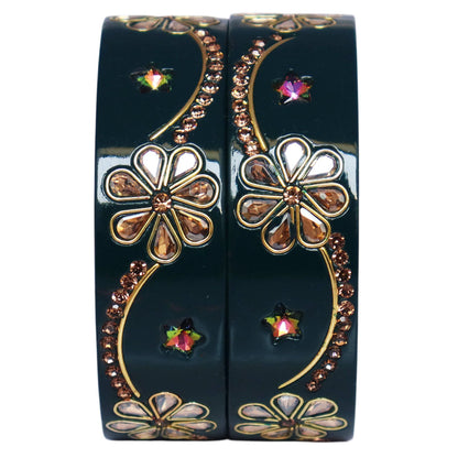 Jaipuri Lac Bangles Kundan Rhinestone Flower Designer Kada