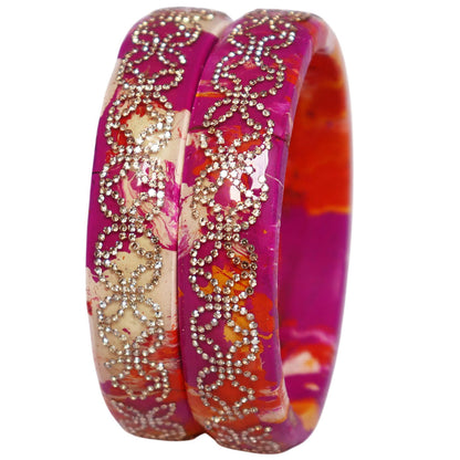 Premium Lac Bangles for Women | Multicolor Marble Finish Rhinestone Traditional Rajasthani Bangles By TAJ BRIDAL STORE