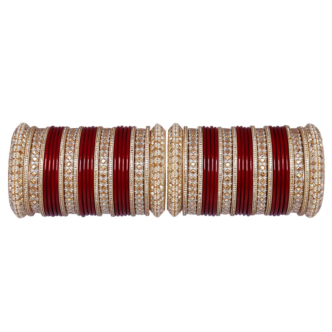 Traditional Indian bridal chooda set in maroon and red for wedding and festive occasions.