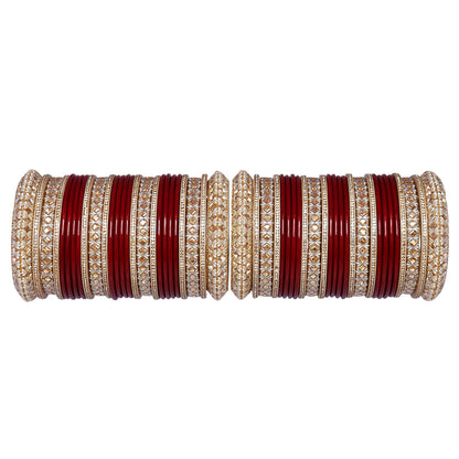 Traditional Indian bridal chooda set in maroon and red for wedding and festive occasions.