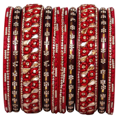 Fancy Jaipuri Lac Short Bangles Set with Kundan & Beads Design