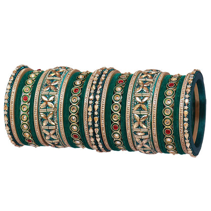 Rajasthani Wedding Chura with Kundan Beads & Velvet Bangles
